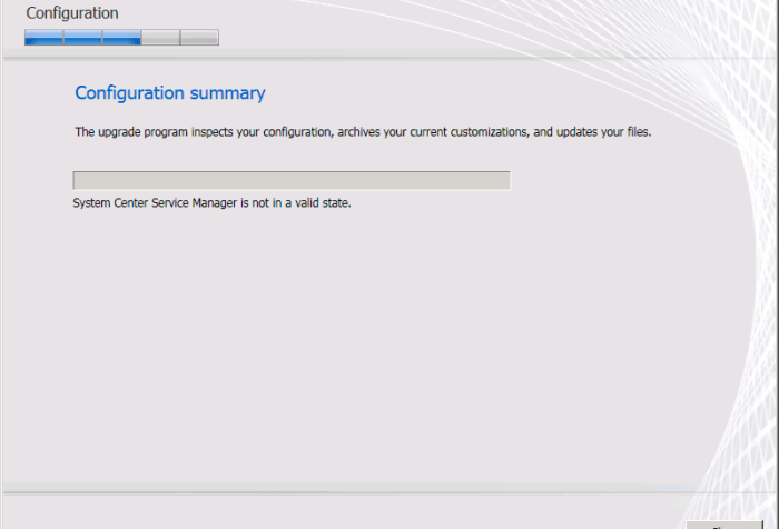 Upgrade wizard SCSM SP1 - System Center Service Manager is not in a valid state.