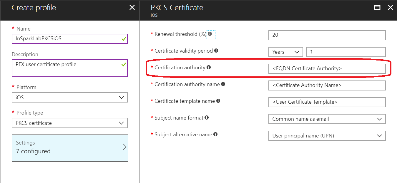 Microsoft Intune PKCS profile