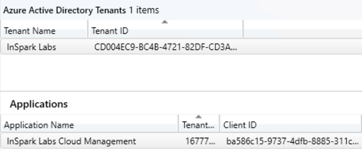 A “ to 丨 y n 1 n 
Tenant Name 
lnSpark Labs 
Applications 
Application N 
Tenant 
〔 D004EC9- 4 4 1 20 : … 
lnSpark Labs 08d M ” ~ , 
T 1 ” t … 
16777m 
15 一 97r 一 4dfb 孓 31k … 
